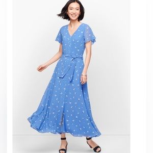 Talbots Scattered Floral Tie Front Midi Dress in Blue - Size 6